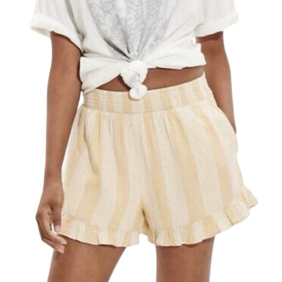 American Eagle Linen Blend Ruffle Runner Shorts Yellow Striped Size Small - Picture 13 of 13